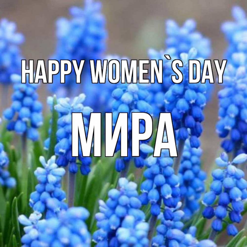 Greetings card с именем, МИРА happy women`s day Поздравительная открытка для женщин с цветами на праздничную дату Greetings with text for free download 